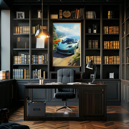 Modern Sports Car Coastal Adventure: Artistic Poster