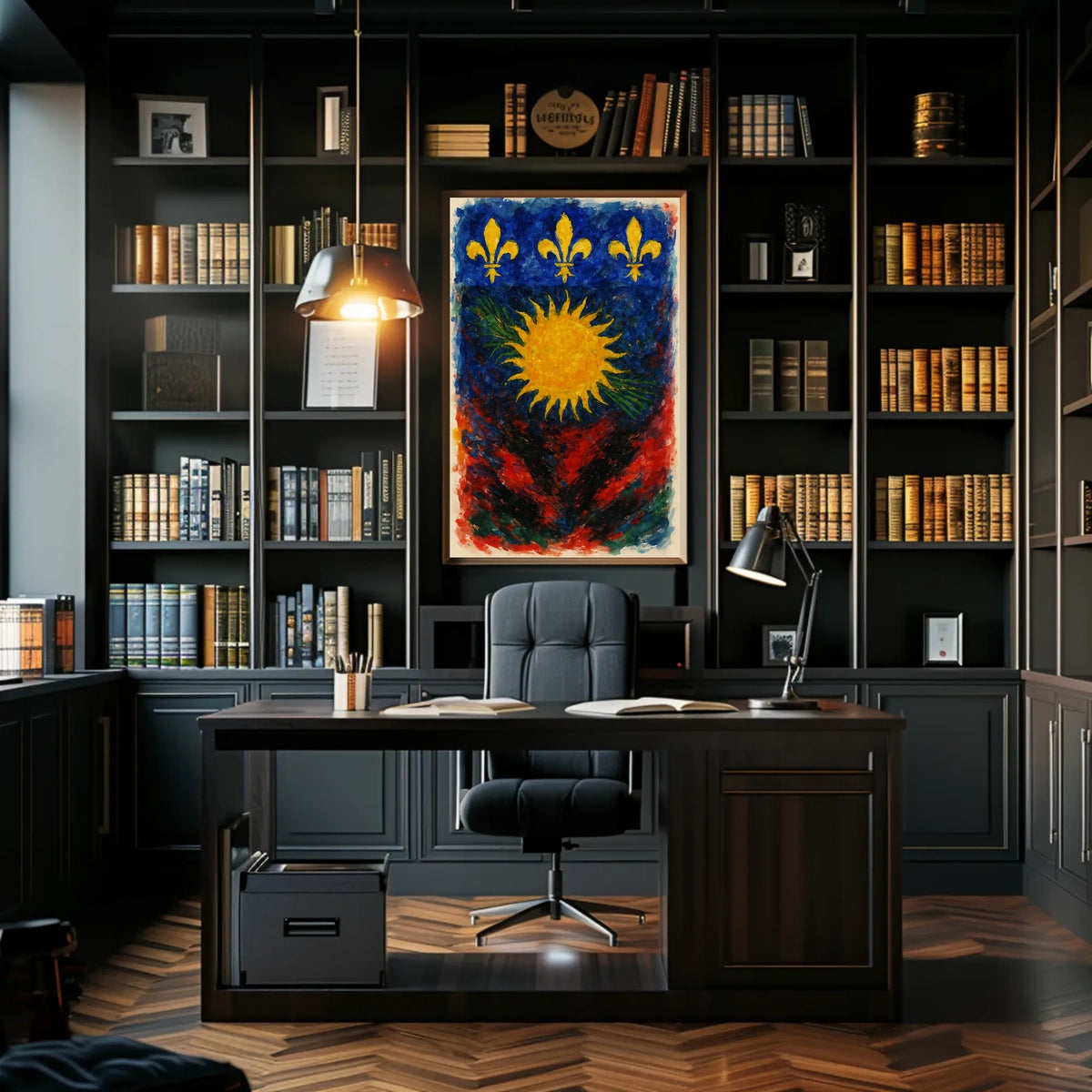 Vibrant Heraldic Sun Poster