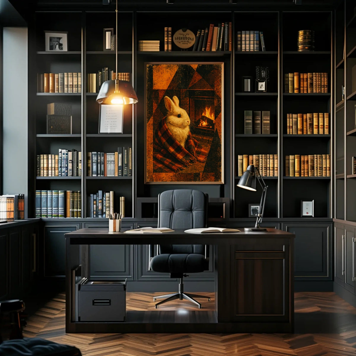 Cozy Bunny by the Fireplace Poster
