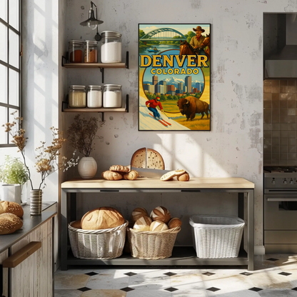 Denver Colorado Ski Rodeo Skyline Travel Poster