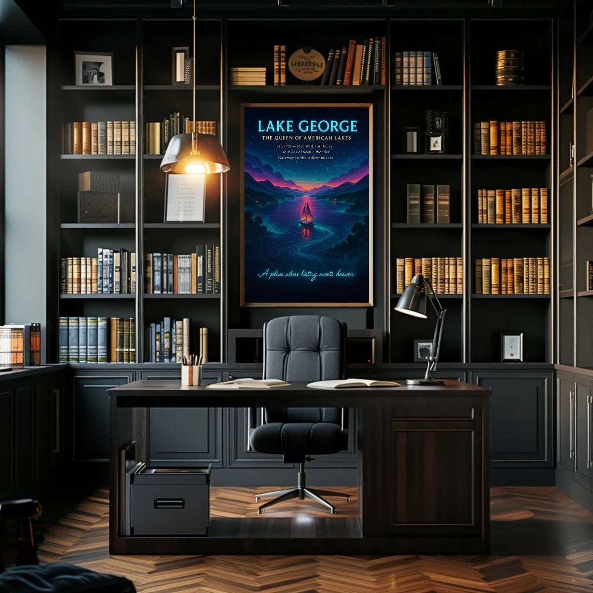 Lake George Scenic Illustration Sunset Poster