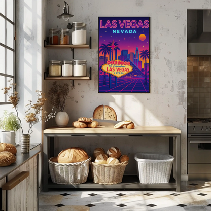Las Vegas Nevada Neon Retro Skyline Poster
