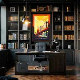 Urban Bridge Art Deco Poster