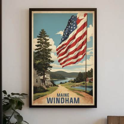 Windham New Hampshire Autumn Riverscape Vintage Travel Poster