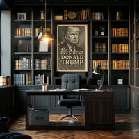 Donald Trump Resolute Legacy Monochrome Presidential Gaze Iconic Leader Portrait Poster