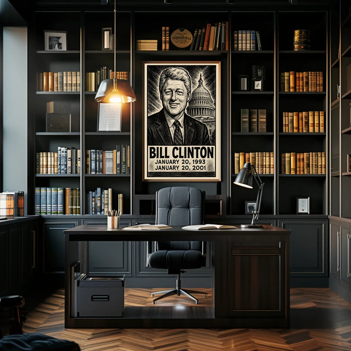 Bill Clinton 42nd President of the United States B & W Comic Sketch Poster