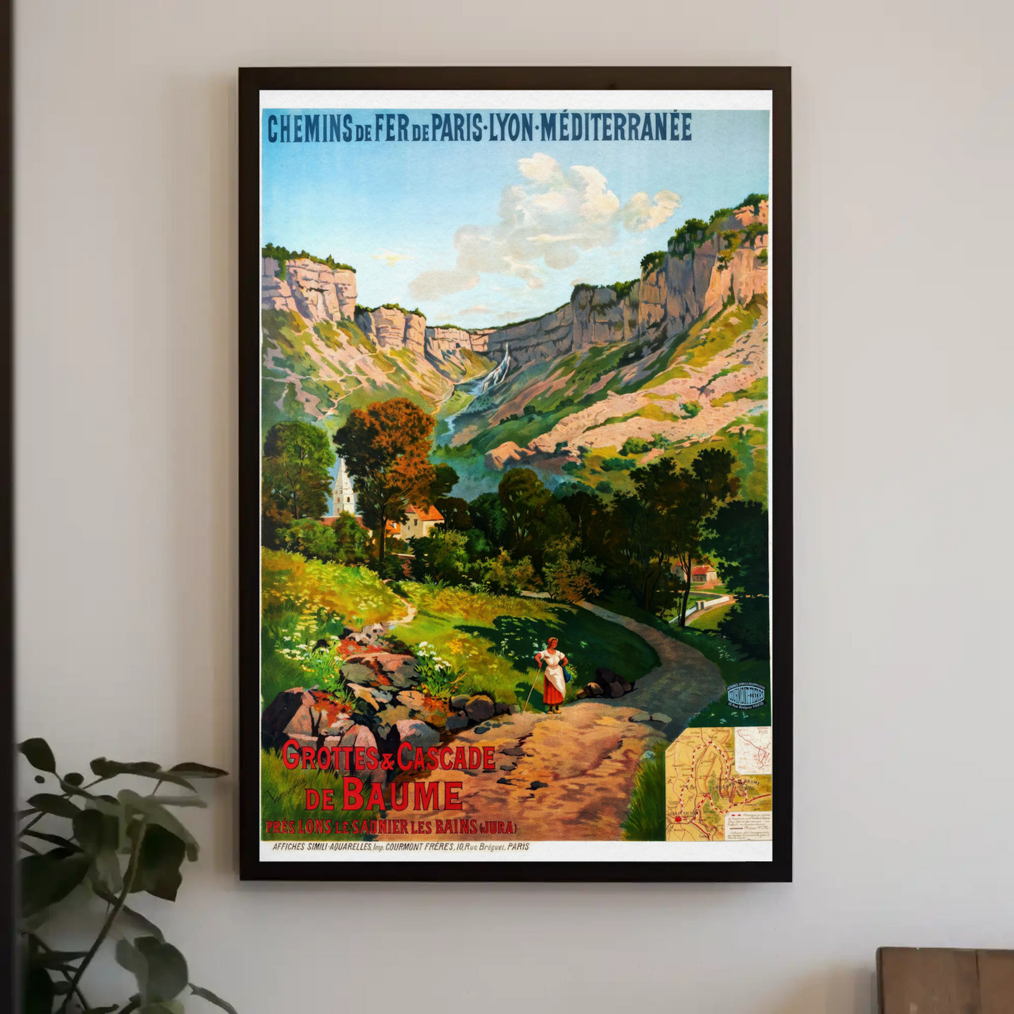 Baume Waterfall Jura France Landscape Vintage Travel Poster