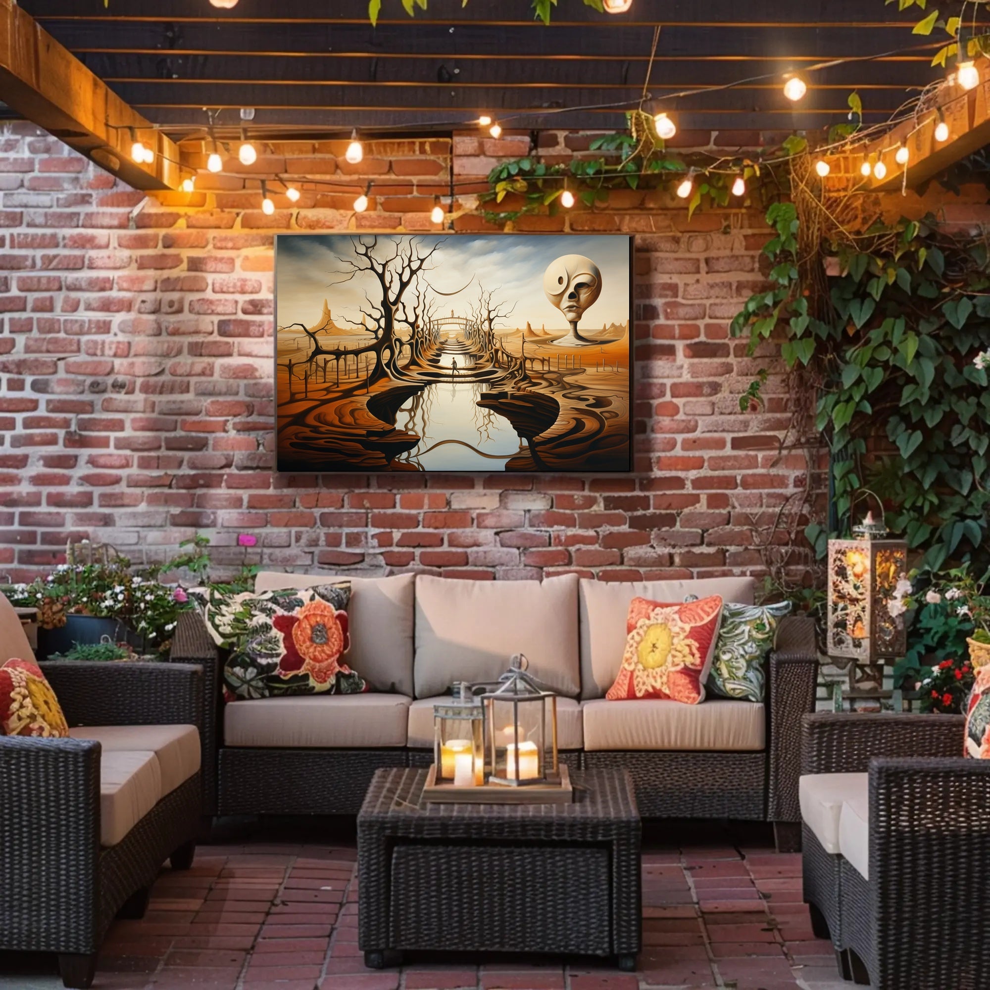 Surreal Landscape with Enigmatic Sculpture Artistic Poster