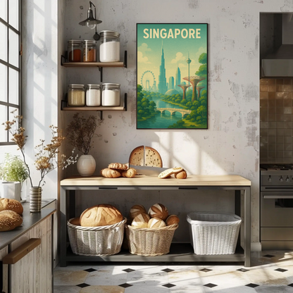 Singapore Skyline Botanical Travel Poster