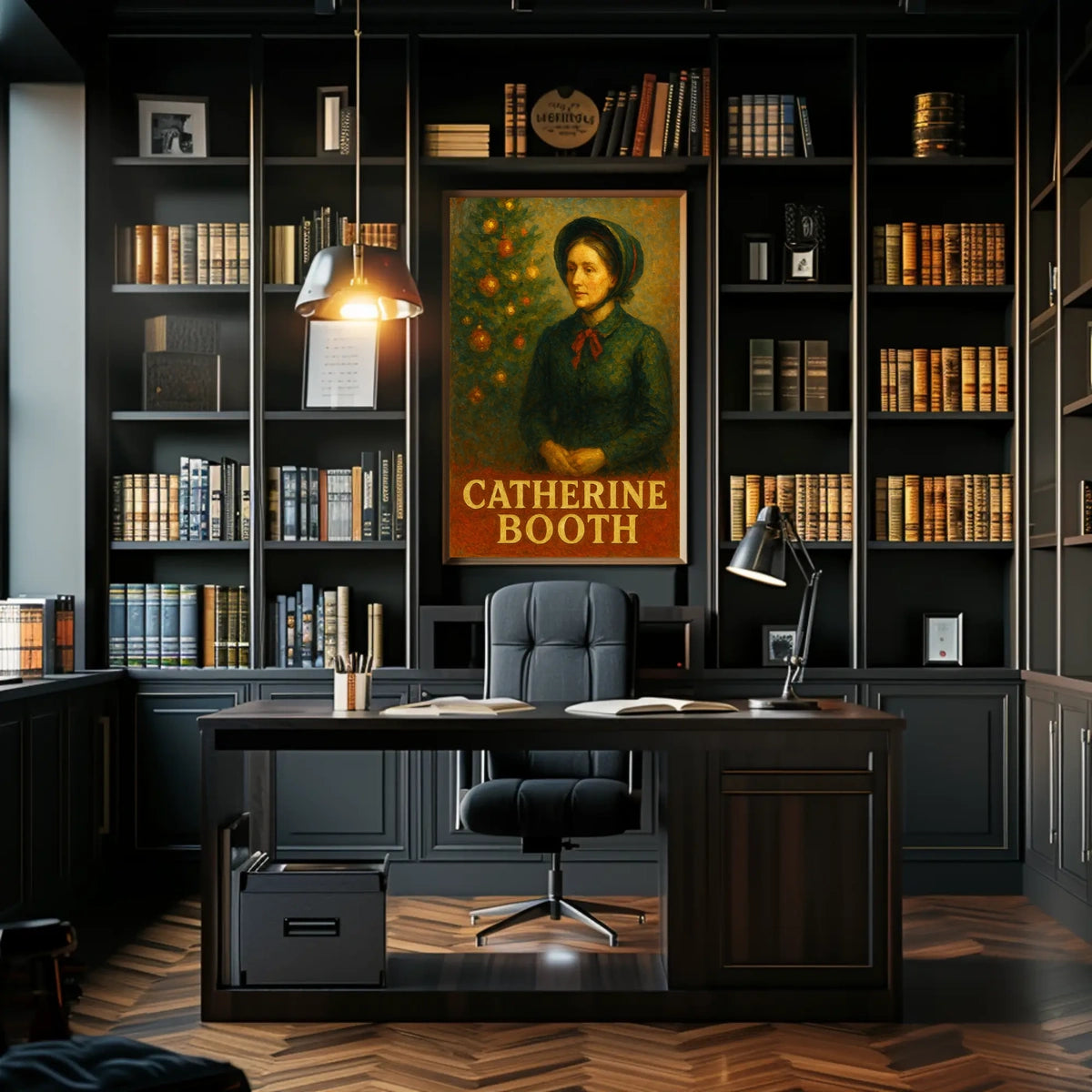 This stylized poster features an artistic depiction of a woman labeled "Catherine Booth." Travel Poster