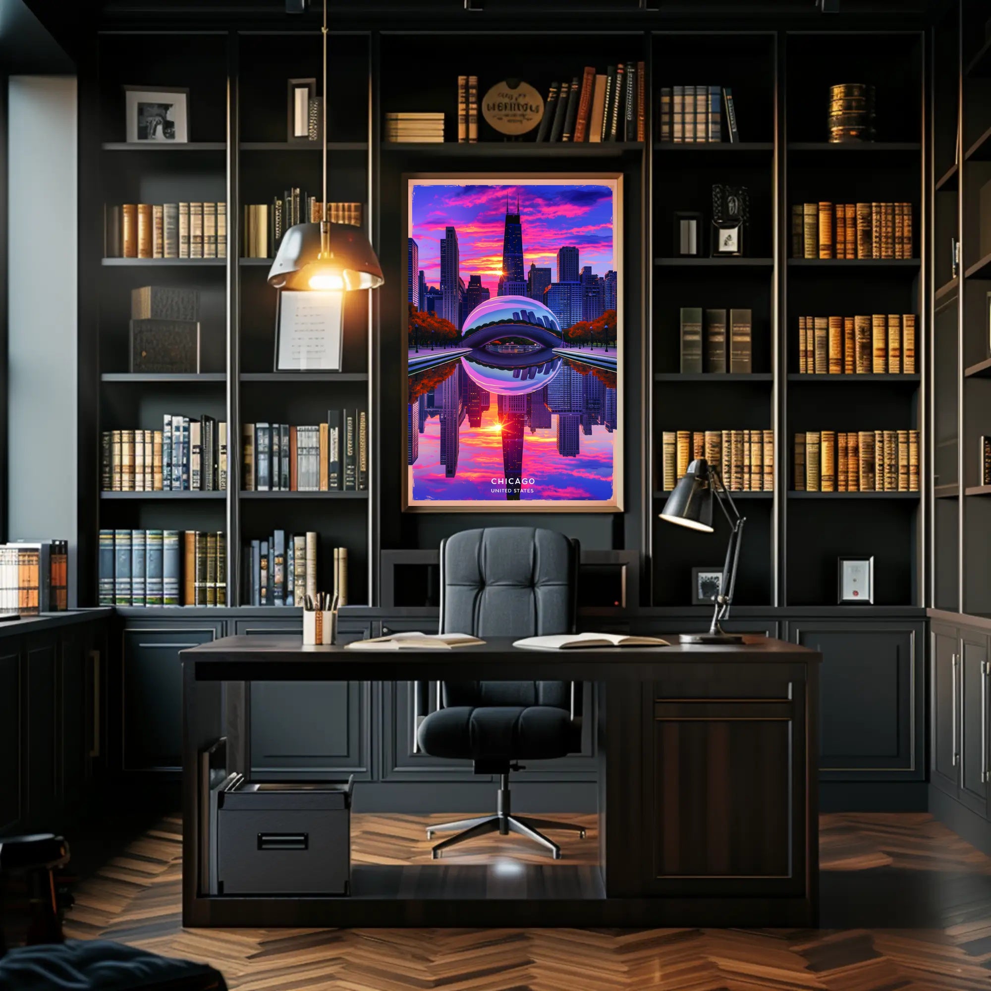 Chicago's Iconic Skyline at Sunset Poster