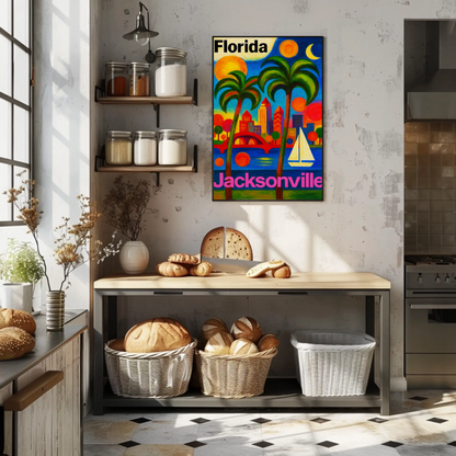 Jacksonville Florida Vibrant Skyline With Sailboat Travel Poster