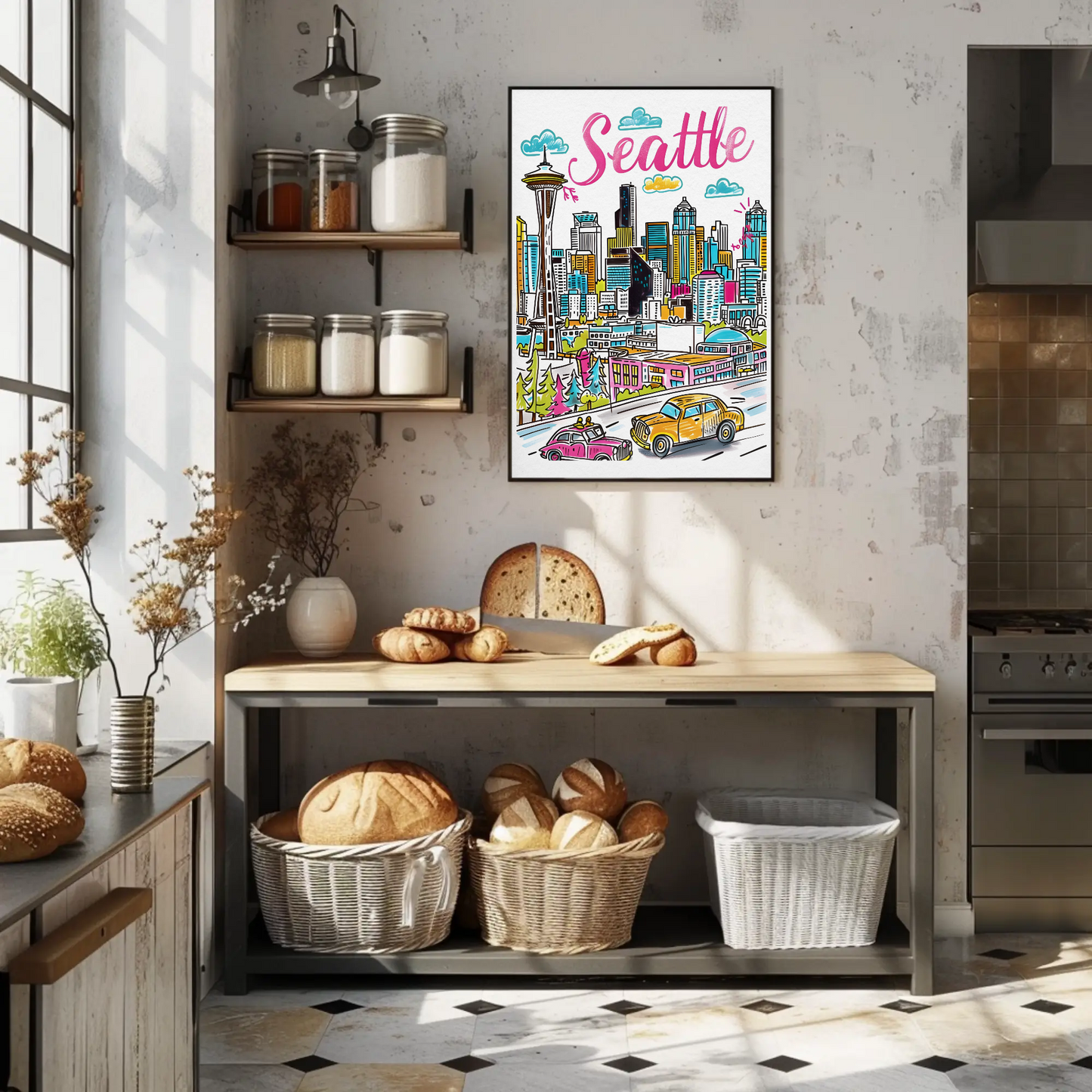 Seattle Washington Skyline Space Needle Travel Poster