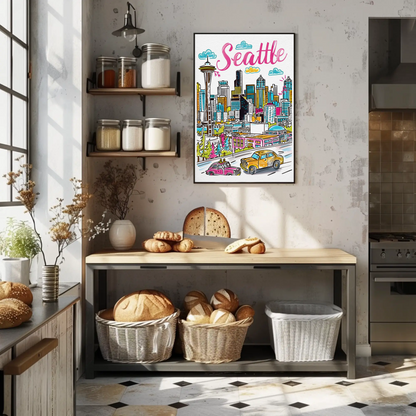 Seattle Washington Skyline Space Needle Travel Poster