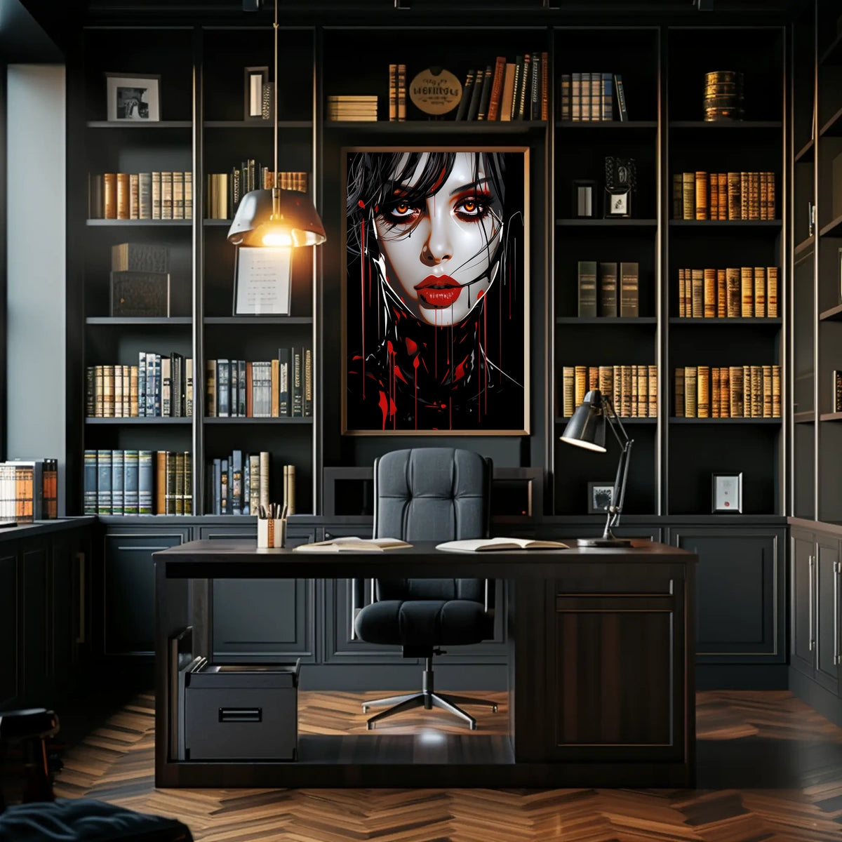 Enigmatic Portrait In Red And Black Poster