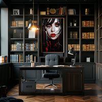 Enigmatic Portrait In Red And Black Poster