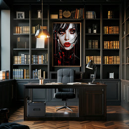 Enigmatic Portrait In Red And Black Poster