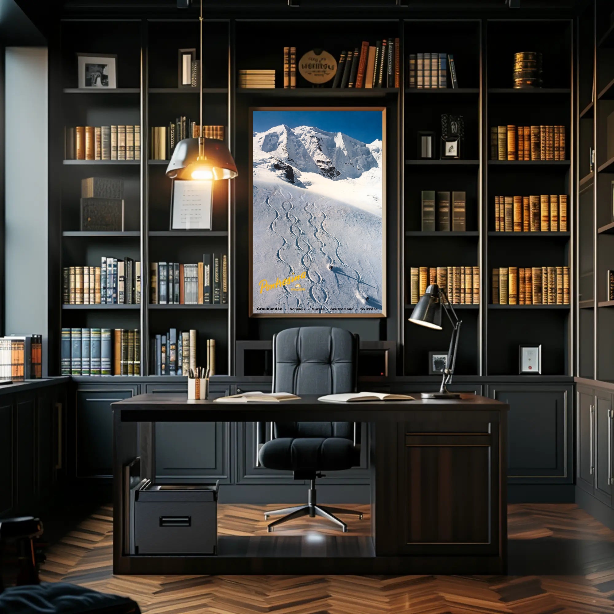 Skiing in Pontresina Poster PosterGoat