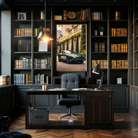 Luxury Green Sports Car at Elegant Mansion Poster