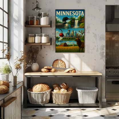 Minnesota State Symbols City Nature Blend Vintage Travel Poster