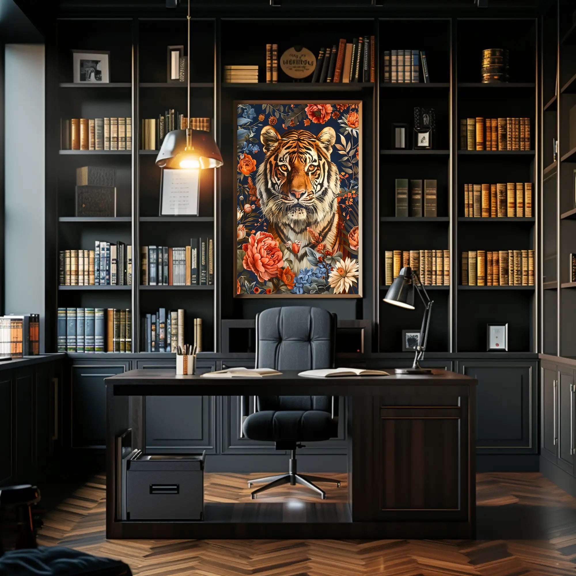 Majestic Tiger Wall Art Amidst Blossoms