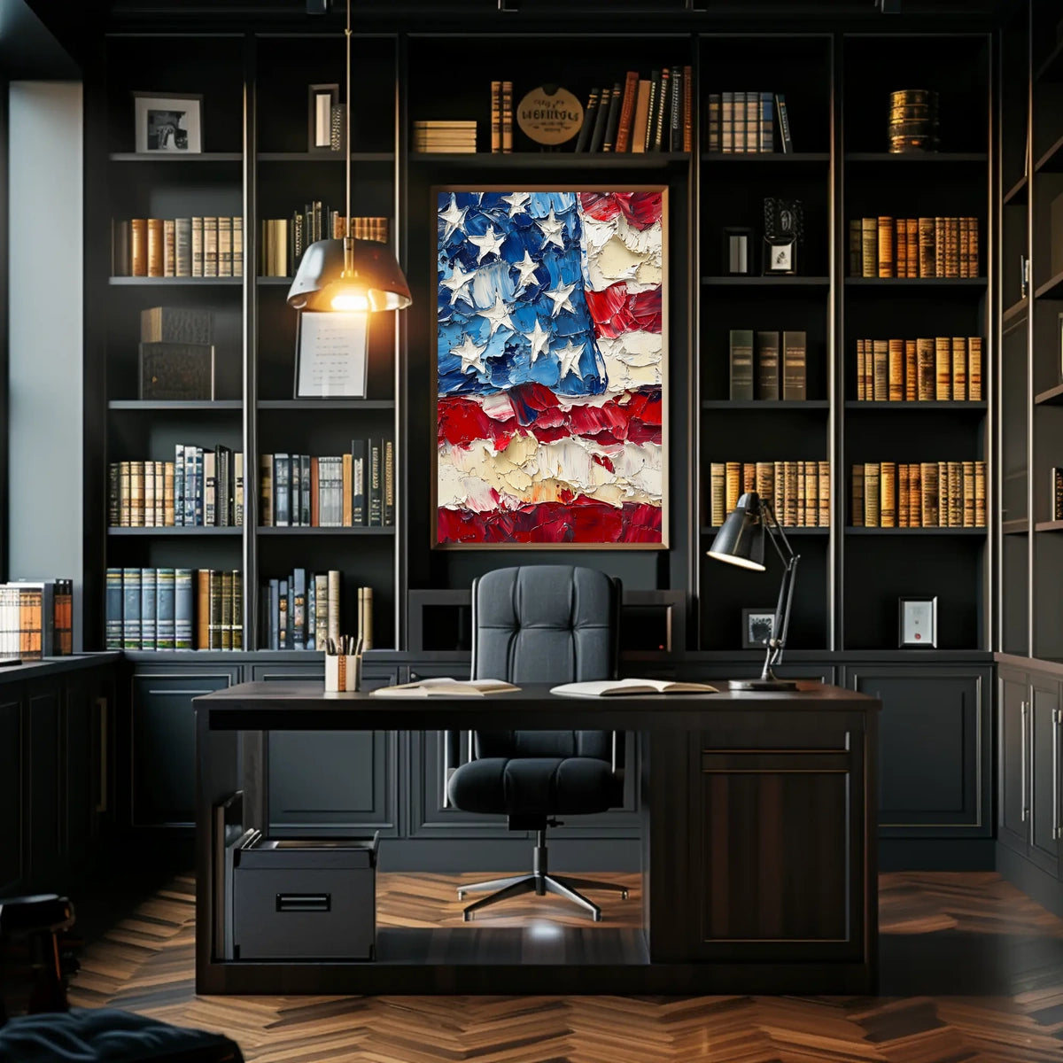 Thick oil impasto painting of an abstract American flag Poster