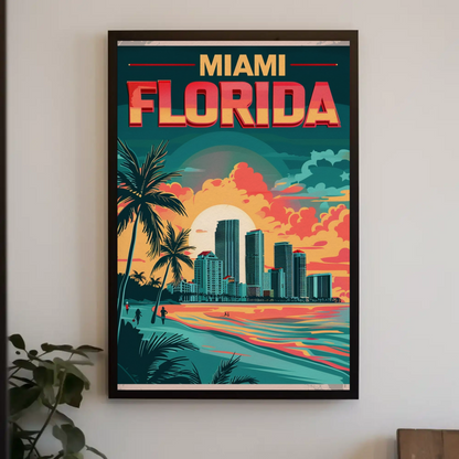 Miami Florida Sunset Vintage Poster