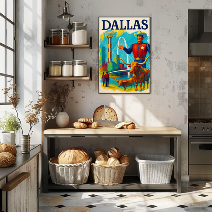 Dallas Texas Bridge Longhorn Cowboy Travel Poster