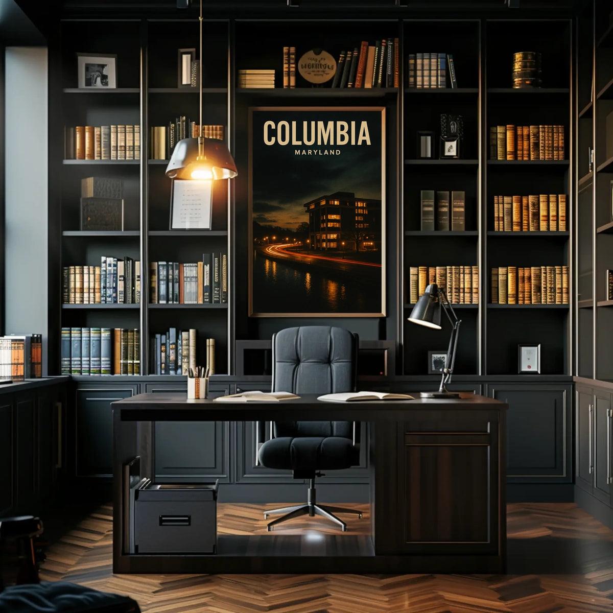 Columbia Maryland Night Cityscape Photography Poster