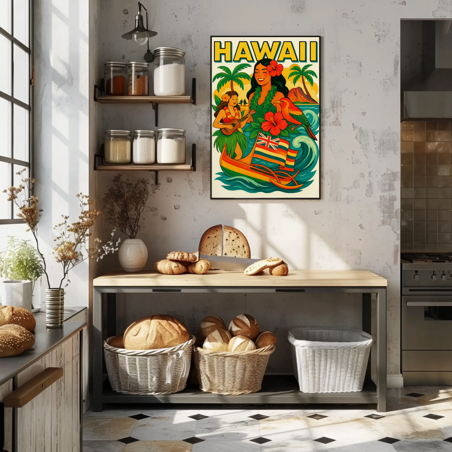 Hawaii Culture Island Canoe Flowers Poster
