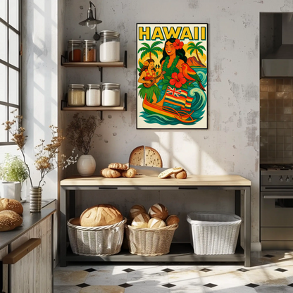 Hawaii Culture Island Canoe Flowers Poster
