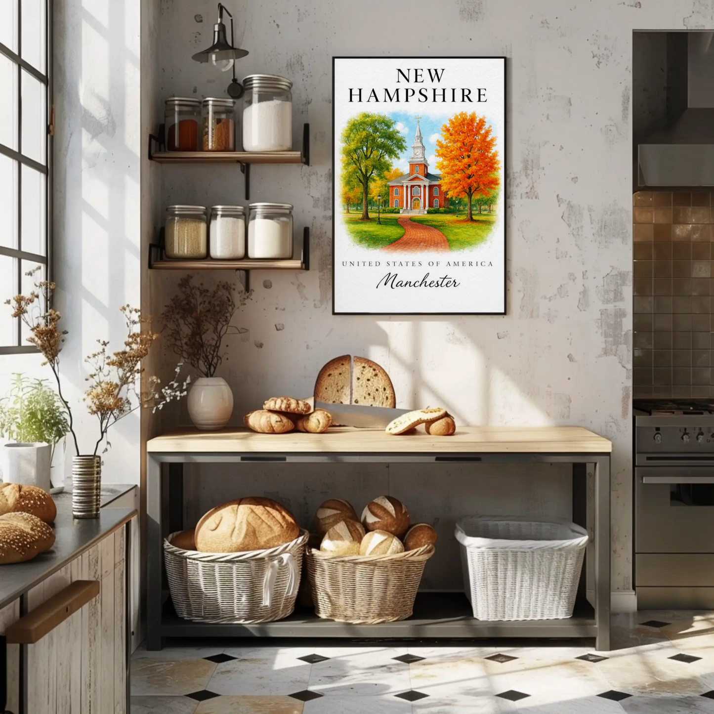 Manchester New Hampshire Historic Brick Church Autumn Travel Poster Travel Poster