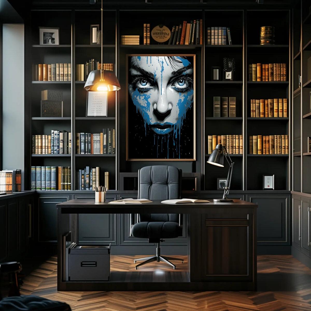 Striking Blue-Eyed Woman Abstract Art Poster