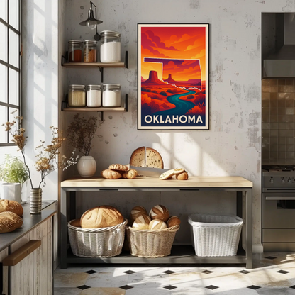 Oklahoma Desert Sunset River Canyon Scenery Travel Poster