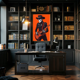 Skeletal Cowboy Illustration Rock Western Vibrant Poster