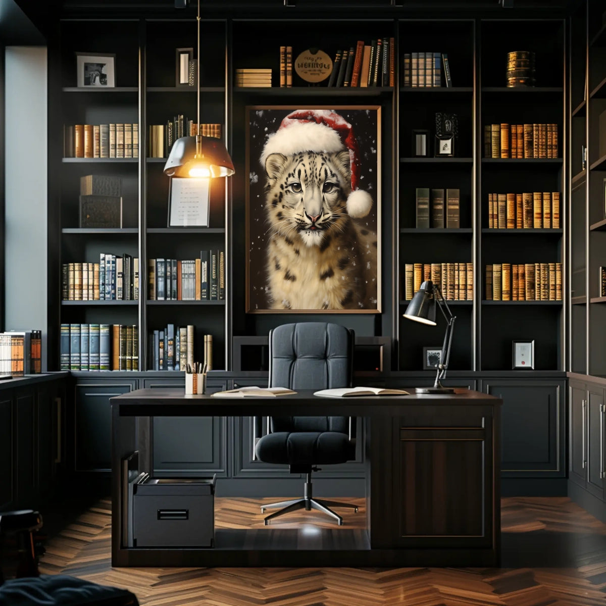 Festive Snow Leopard Poster