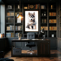 Husky Puppy Watercolor Portrait Poster Print