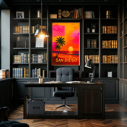 San Diego Retro Sunset Beach Travel Poster