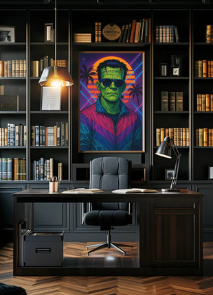 Frankenstein Monster Miami Vibes Pop Culture Poster