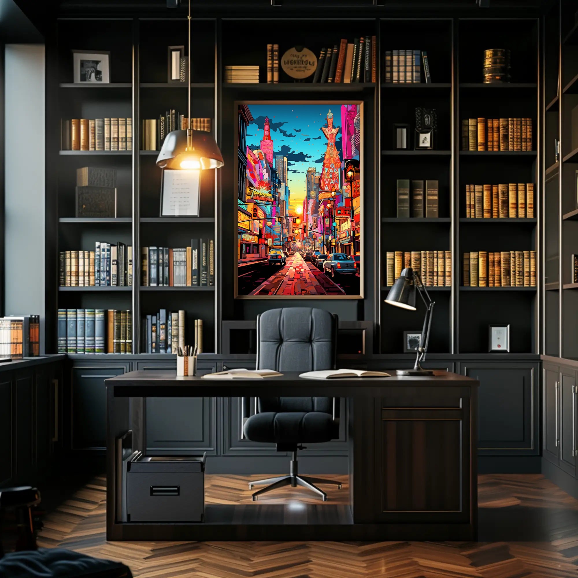 Neon Cityscape At Dusk Poster