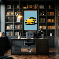 Vibrant Yellow Sports Car Illustration Poster PosterGoat