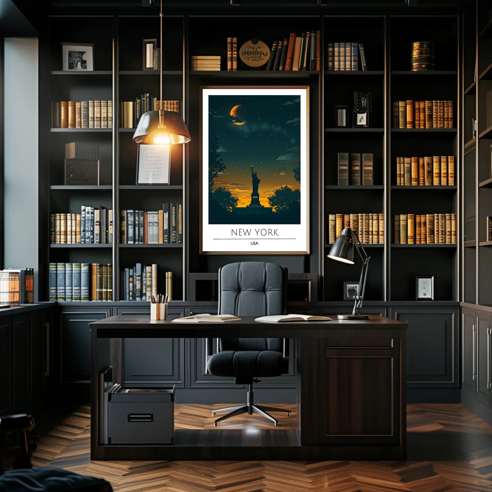 Statue of Liberty Twilight Silhouette Art Poster