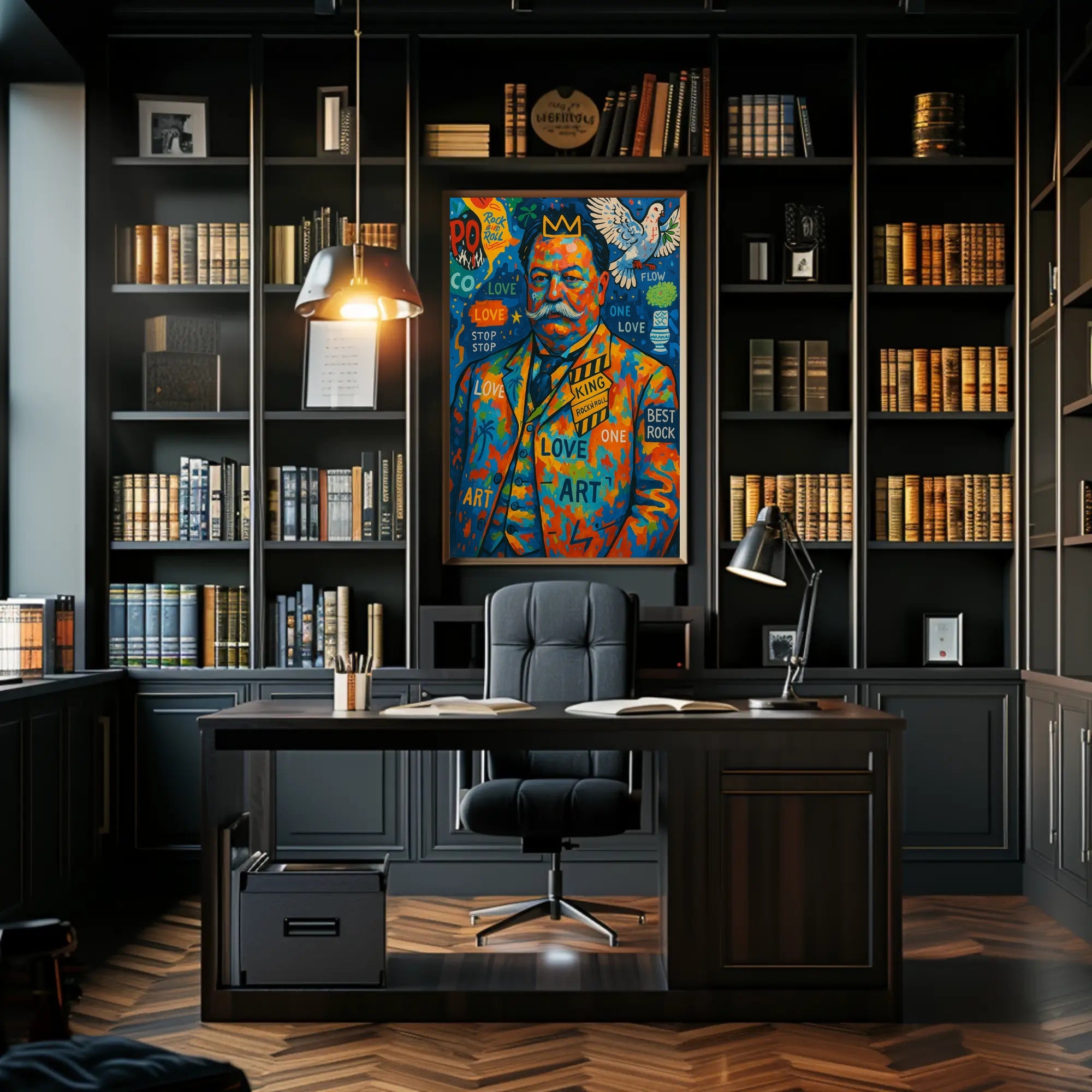Colorful King with Crown and Dove Pop Culture Poster