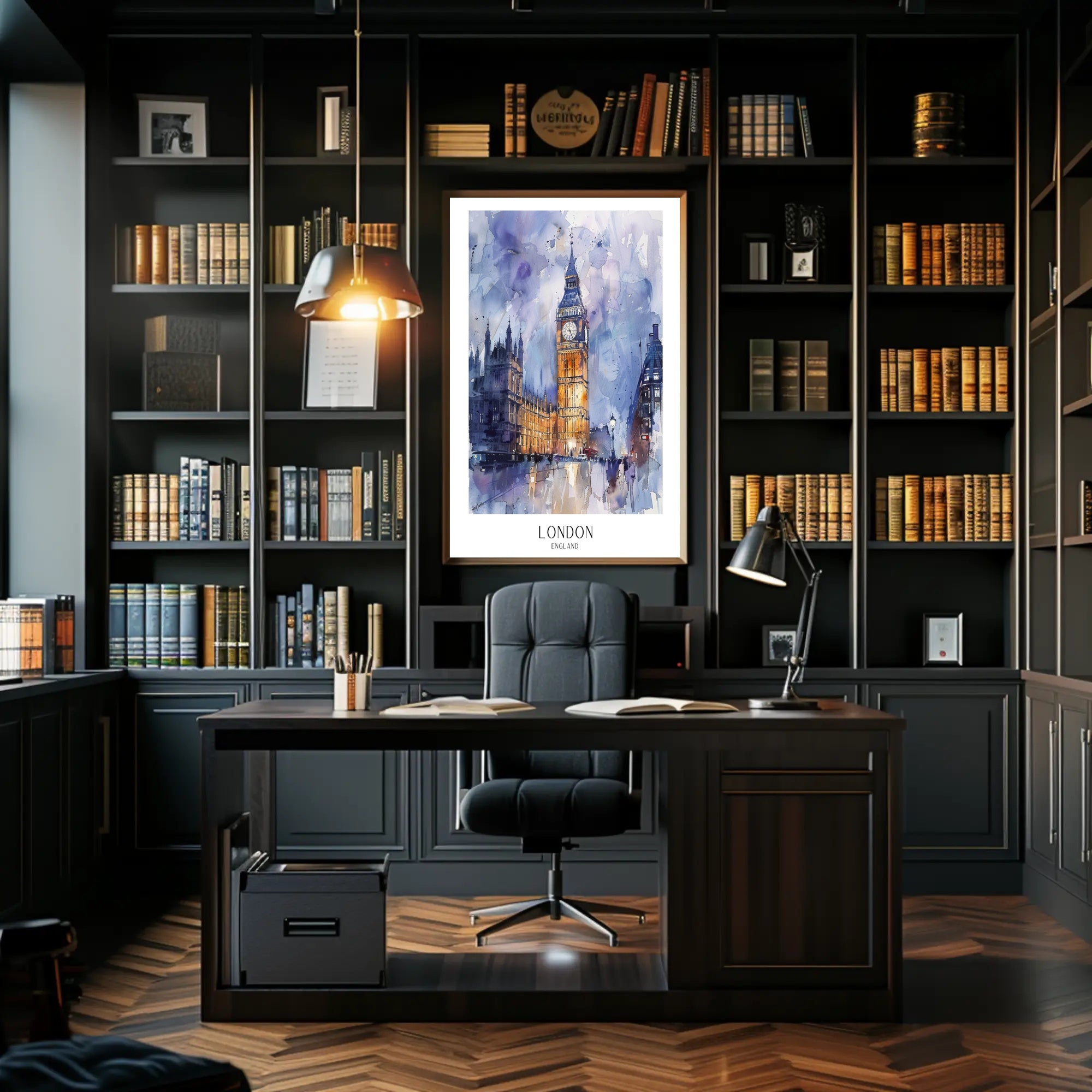 London Watercolor Cityscape: Big Ben & Parliament Travel Poster PosterGoat