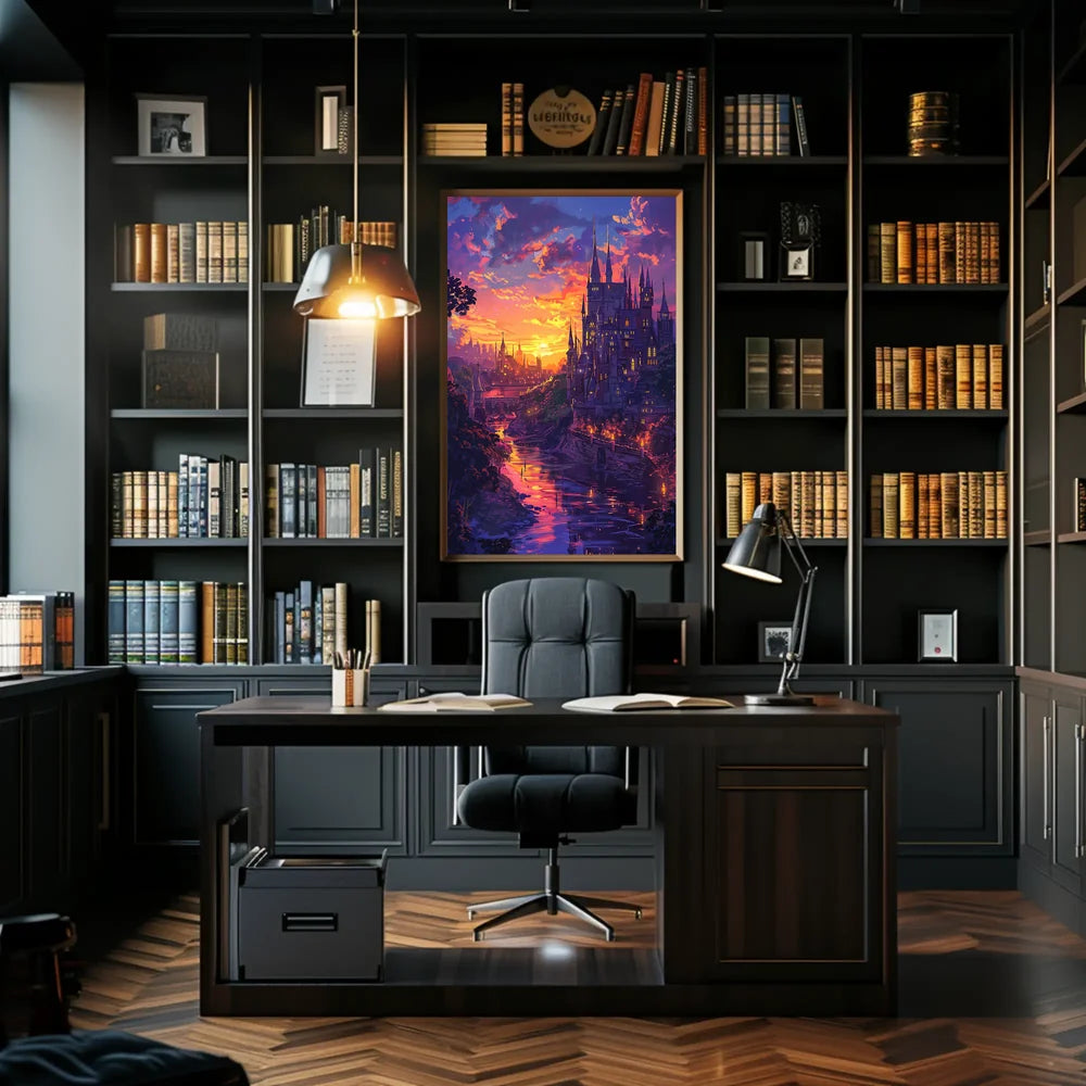 Enchanted Castle Fantasy Sunset Art Poster