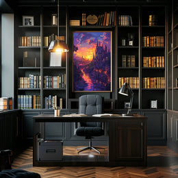 Enchanted Castle Fantasy Sunset Art Poster