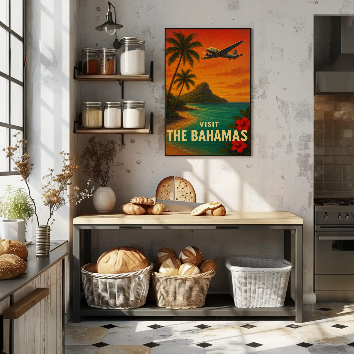 Visit The Bahamas Vintage Plane Ocean Paradise Travel Poster