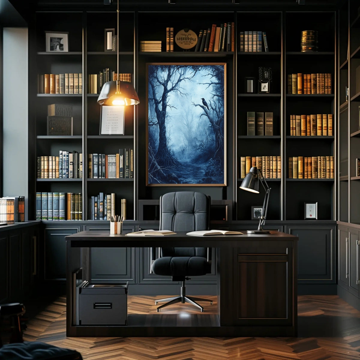 Eerie Dark Forest Scene Artistic Poster