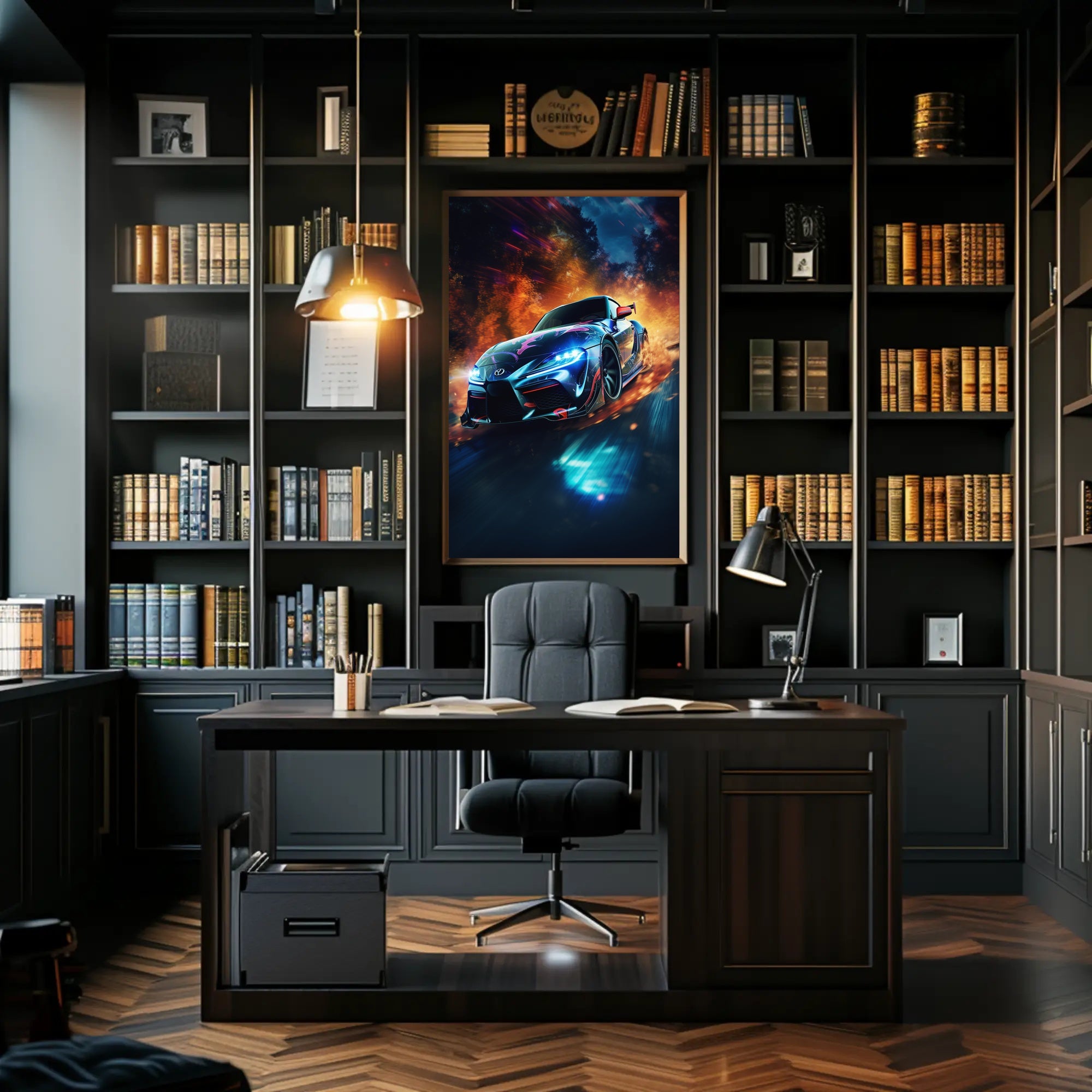 High-Speed Racing Car in Motion Sports Poster