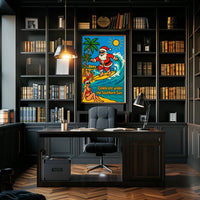 Surfing Santa Vintage Southern Sun Coastal Holiday Nostalgia Seaside Retro Beach Poster